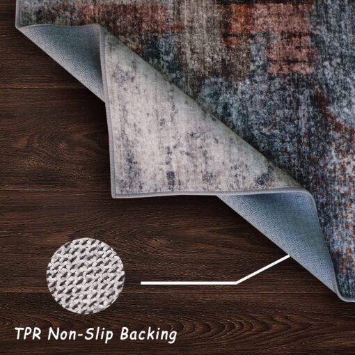vivorug Washable Rug, Ultra Soft Area Rug 8x10, Non Slip Abstract Rug Foldable, Stain Resistant Rugs for Living Room Bedroom, Modern Fuzzy Rug (Gray/Rust, 8'x10') - Image 5