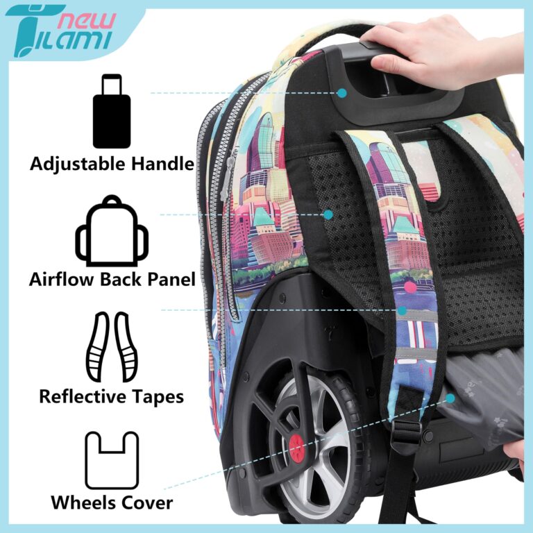 NEW TILAMI 19 Inch Rolling Backpack with Matching Lunch Bag Durable for Girls and Boys Wheeled Laptop Backpack Carry-on Bag School Travel, City (No USB interface) - Image 5