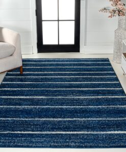 JONATHAN Y MOH201C-5 Williamsburg Minimalist Stripe Area Rug, Contemporary, Modern, Bohemian, Scandinavian, Rustic for Living Room, Dining Room, Bedroom, Kitchen, Navy/Cream, 5 X 8
