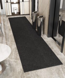 Ottomanson 2'7" x 24' Commercial-Grade Hallway Runner with Scraper Pile - Extra Durable Non-Slip Rug Mat for Indoor & Outdoor Use - Ideal for Kitchen, Entryway & Garage - High-Traffic Carpet, Black