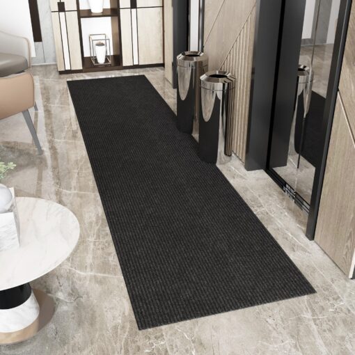 Ottomanson 2'7" x 24' Commercial-Grade Hallway Runner with Scraper Pile - Extra Durable Non-Slip Rug Mat for Indoor & Outdoor Use - Ideal for Kitchen, Entryway & Garage - High-Traffic Carpet, Black