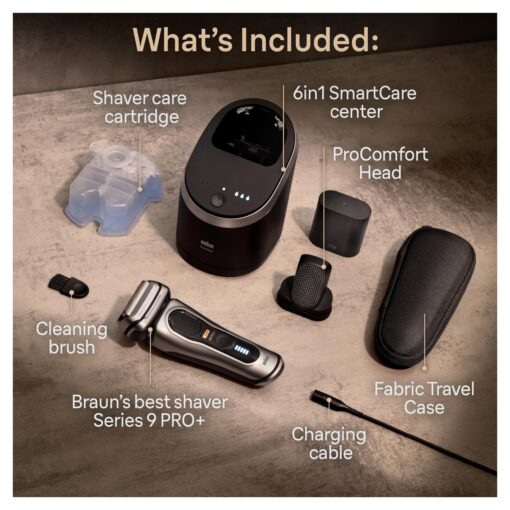 Braun Series 9 PRO+ Electric Razor for Men, 5 Pro Shaving Elements and Shave-Preparing ProComfort Head for Closeness & Skin Comfort, 6in1 SmartCare Center, Wet or Dry Use, Charging Stand, 9597cc - Image 7