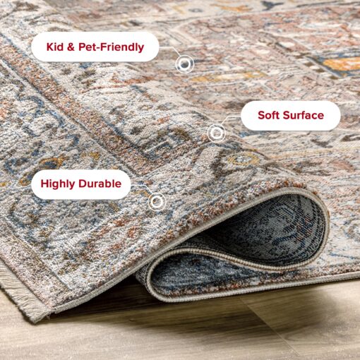 nuLOOM Harriet Vintage Medallion Fringe Area Rug - 9x12 Area Rug Traditional Light Brown/Ivory Rugs for Living Room Bedroom Dining Room Kitchen - Image 8
