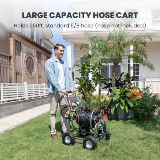 Giraffe Tools Hose Reel Cart, Hose Cart with Wheels Heavy Duty, Industrial Hose Reels for Outside, 250-Feet of 5/8" Hose Capacity, Hose Guide Pre-Installed - Image 6
