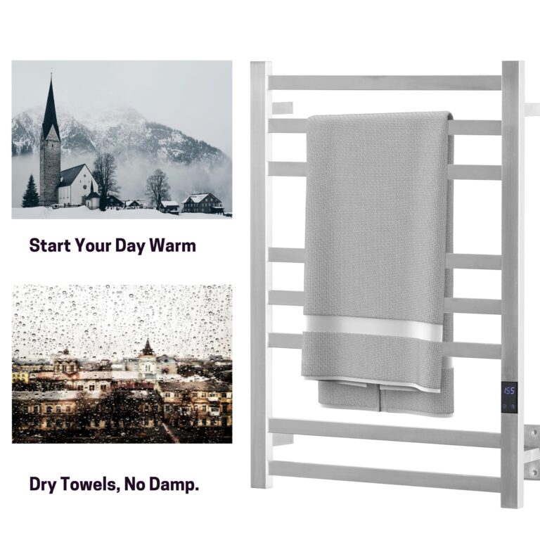 Peaktrivol 8-Bar Heated Towel Rack - Slim Design, Quick Heating, Adjustable Temperature, 24-Hour Timer - Brushed Stainless Steel - Ideal for Hot Towels in Bathroom - Image 4