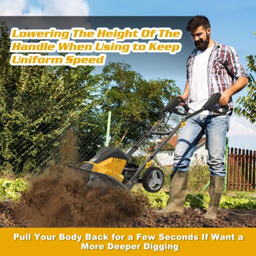 COPOWER by EVEAGE 18-Inch 13.5AMP Electric Corded Garden Tiller & Cultivator, 120V Rototiller Tool, 4'' - 8'' Farm Tilling Depth, Foldable Handle 6x4 Tines, GT18 - Image 3