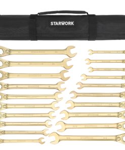 STARWORK 20 Pc. 6-Point SAE, Metric 15° Offset Vintage G-Plating Reversible Non-Slip Long Pattern Ratcheting Combination Wrench Set (5/16" -3/4" & 8-19 mm)