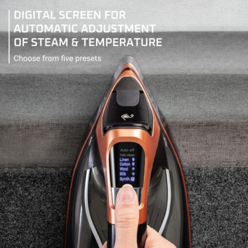 Rowenta Iron, Steam Force Pro Steam Iron for Clothes 1850 watts, 5 presets Smart Screen, Stainless Steel Soleplate, High-Efficiency Handheld Ironing, Black Copper, DW9580 - Image 4