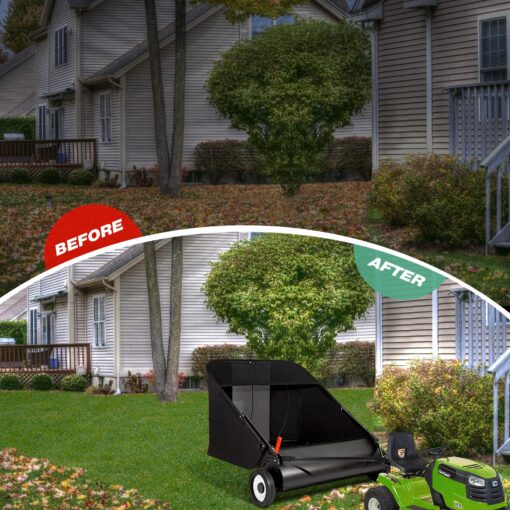 Suchtale Upgrade 42-inch Tow Lawn Sweeper for Leaves & Grass,21cu.Ft. Leaf Collector with Large Capacity,Adjustable Sweeping Height for Yard,Lawn,Farm,Sidewalk,Yard Sweeper,4 Spinning Brushes - Image 6