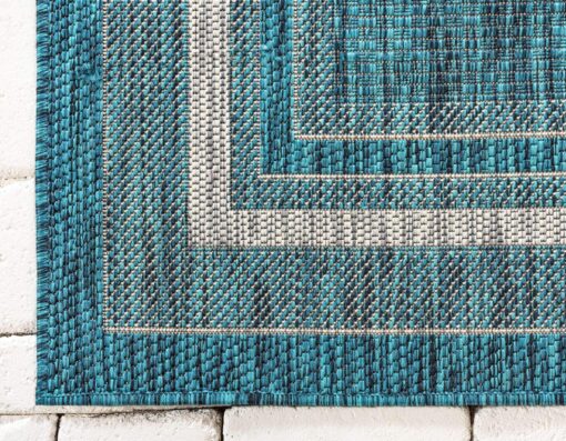 Unique Loom Outdoor Border Collection Area Rug - Soft Border (8'x 11' 4" Rectangle, Teal/ Ivory) - Image 2