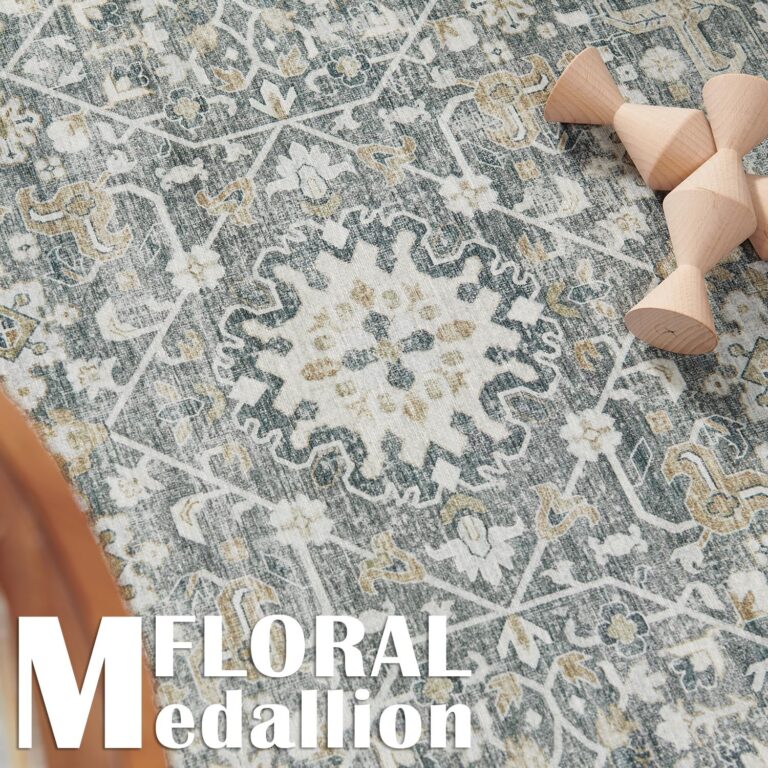 jinchan Area Rug 8x10 Washable Living Room Rug Vintage Distressed Gray Multi Floral Floor Cover Indoor Mat Retro Carpet Bedroom Kitchen Office Farmhouse Grey - Image 7