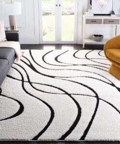 SAFAVIEH Florida Shag Collection Area Rug - 8'6" x 12', Ivory & Black, Non-Shedding & Easy Care, 1.2-inch Thick Ideal for High Traffic Areas in Living Room, Bedroom (SG471-1290)