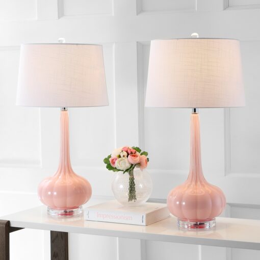 JONATHAN Y JYL1079A-SET2 Set of 2 Table Lamps Bette 28.5" Glass Teardrop LED Table Lamp Contemporary Bedside Desk Nightstand Lamp for Bedroom Living Room Office College Bookcase, Pink - Image 4
