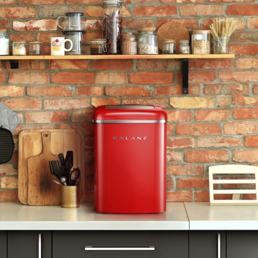 Galanz Portable Countertop Electric Ice Maker Machine, 26 lbs in 24 Hours, 9 Bullet Shaped Cubes Ready in 9 Minutes, 2 Ice Sizes, Perfect for Parties & Home Bar, 2.1 L, Retro Red - Image 3