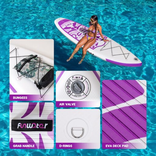 FunWater Inflatable 10'6×33"×6" Ultra-Light (17.6lbs) SUP for All Skill Levels Everything Included with Stand Up Paddle Board, Adj Floating Paddles, Pump, ISUP Travel Backpack, Leash,Waterproof Bag - Image 6