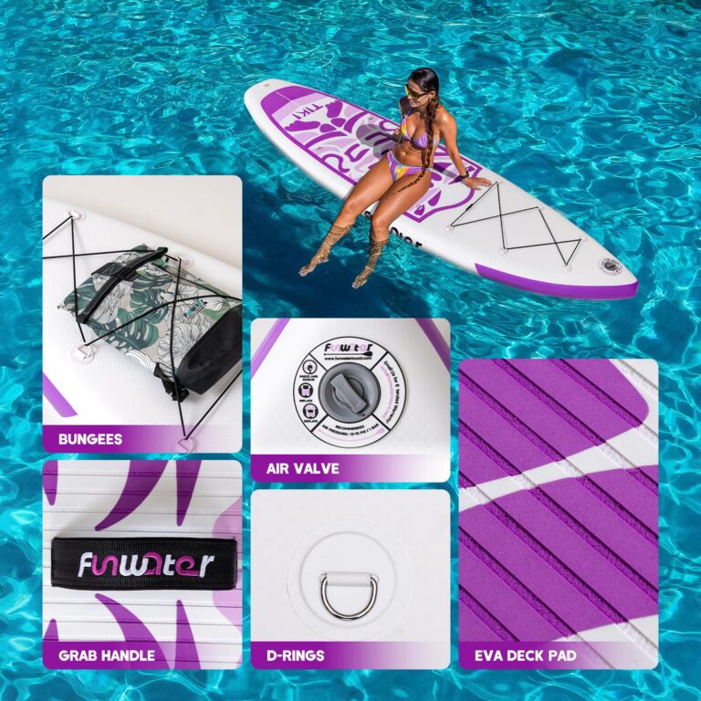 FunWater Inflatable 10'6×33"×6" Ultra-Light (17.6lbs) SUP for All Skill Levels Everything Included with Stand Up Paddle Board, Adj Floating Paddles, Pump, ISUP Travel Backpack, Leash,Waterproof Bag - Image 6