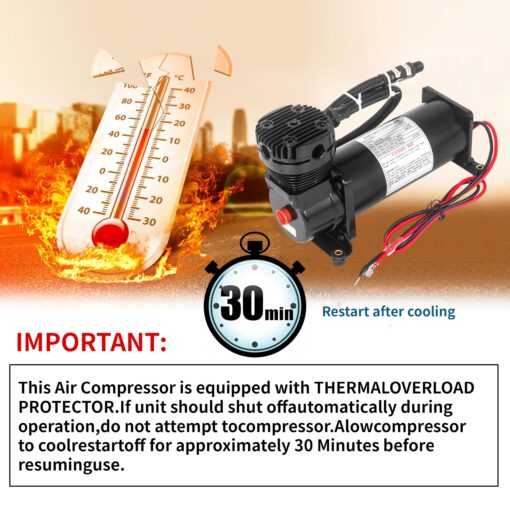 ZHSYMX Heavy Duty 200 PSI Air horn Compressor Dual Value Pack, 1/4 NPT Train Horn/Air Ride Compressor, Fittings for 12V Train/Truck/Car BLACK - Image 4