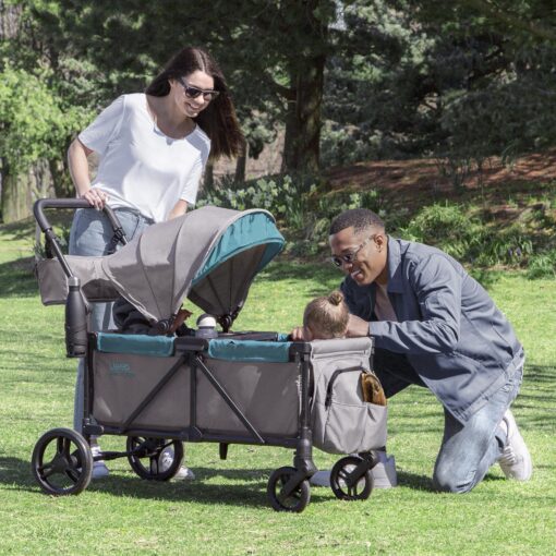 Jeep Sport All-Terrain Stroller Wagon by Delta Children - Includes Canopy, Parent Organizer, Adjustable Handlebar, Snack Tray & Cup Holders, Grey/Blue Moon - Image 4