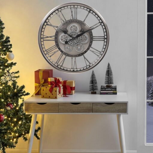 CLXEAST Original Real Moving Gear Wall Clock Roman Numerals,Oversized Large Wall Clocks for Modern Farmhouse Living Room Home Decor,Brushed Gunmetal (28 Inch) - Image 5
