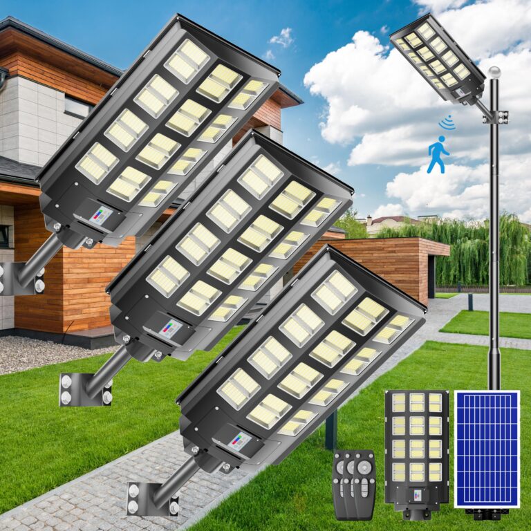 Jadisi 3-Pack 6800W Solar Street Light-240000LM IP67 Waterproof, Dusk to Dawn, Solar Street Lights Outdoor, with Motion Sensor Remote Control, and Wide Angle Lamp, Solar Parking lot Lights