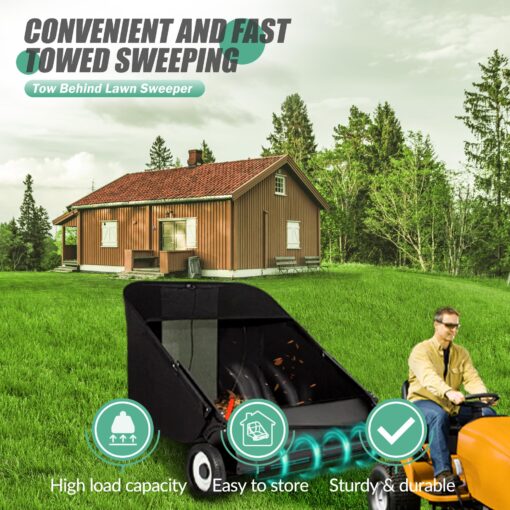 Suchtale Upgrade 42-inch Tow Lawn Sweeper for Leaves & Grass,21cu.Ft. Leaf Collector with Large Capacity,Adjustable Sweeping Height for Yard,Lawn,Farm,Sidewalk,Yard Sweeper,4 Spinning Brushes - Image 7