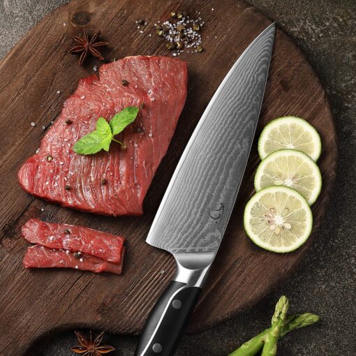 Damascus Kitchen Knife Sets, 9 Pieces Kitchen Knives Set with Block, ABS Ergonomic Handle for Chef Knife Set, Knife Sharpener and Kitchen Shears, Knife Block Set - Image 6