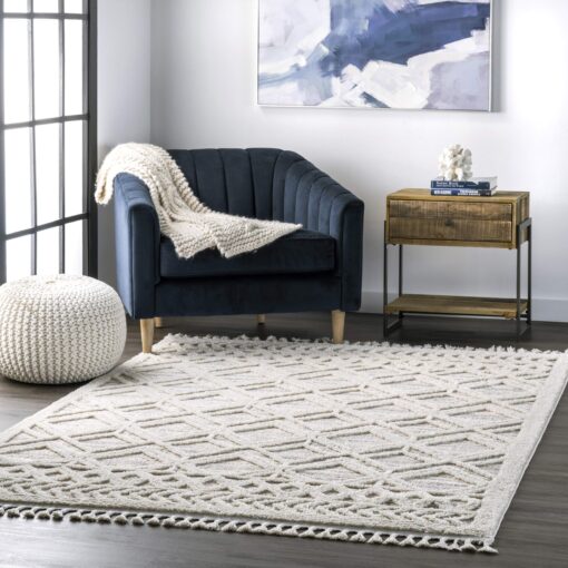 nuLOOM 8x11 Ansley Moroccan Tassel Area Rug, Light Grey, High-Low Textured Bohemian Design, Plush High Pile, Stain Resistant, For Bedroom, Living Room, Hallway, Entryway