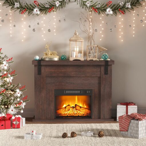 TRONLEE 46" Fireplace Mantel, Includes 23" Freestanding 1400W Electric Fireplace, Remote Control, Faux Fireplace for Living Room, Study, Bedroom, 46.45W x 34.72 H (Walnut, 23'' Fireplace Mantel)
