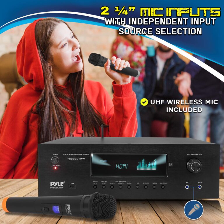 Pyle 1000W Bluetooth Home Theater Karaoke Receiver - 5.2-Ch Stereo Amplifier 2 UHF Wireless Microphone Video Pass-Through Supports, MP3/USB/HDMI/AM/FM Radio - PT888BTWM.5 - Image 5