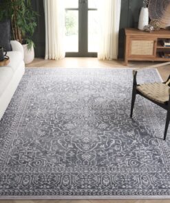 SAFAVIEH Reflection Collection Area Rug - 9' x 12', Dark Grey & Cream, Boho Tribal Distressed Design, Non-Shedding & Easy Care, Ideal for High Traffic Areas in Living Room, Bedroom (RFT670B)
