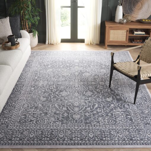 SAFAVIEH Reflection Collection Area Rug - 9' x 12', Dark Grey & Cream, Boho Tribal Distressed Design, Non-Shedding & Easy Care, Ideal for High Traffic Areas in Living Room, Bedroom (RFT670B)