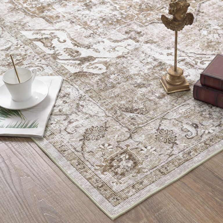 jinchan Area Rug 6x9 Washable Living Room Rug Indoor Large Vintage Floor Cover Distressed Taupe Multi Lightweight Non Slip Thin Carpet for Kitchen Bedroom Dining Room - Image 2