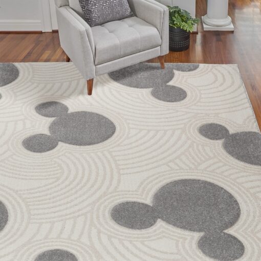 Gertmenian Disney Mickey Mouse Rug, Textured Floor Mat, Home Décor for Living Room, Dining Room Playroom Study Area, 5x7 Standard, Gray White Ivory Ear Icon, 34369 - Image 4