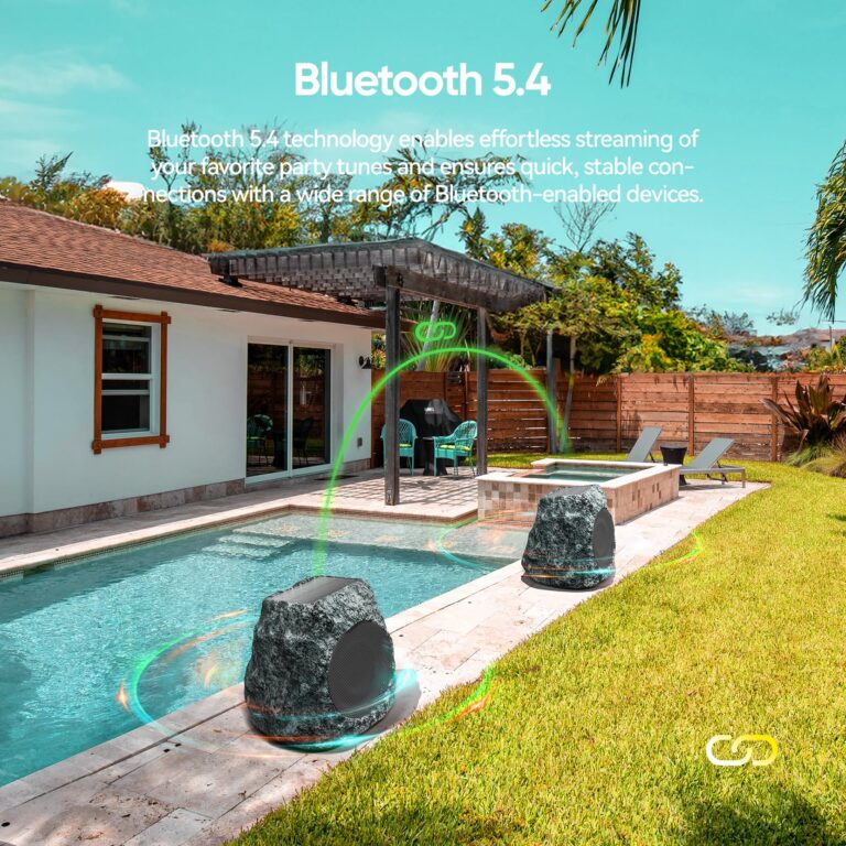 Outdoor Rock Speaker 60W Deep Bass Multi-Sync up to 100 Speakers Auto-Pairing, IPX7 Waterproof Solar-Powered Bluetooth Speaker Perfect for Pool, Garden, Patio, Ideal for Music Entertainers - 2 Pack - Image 3