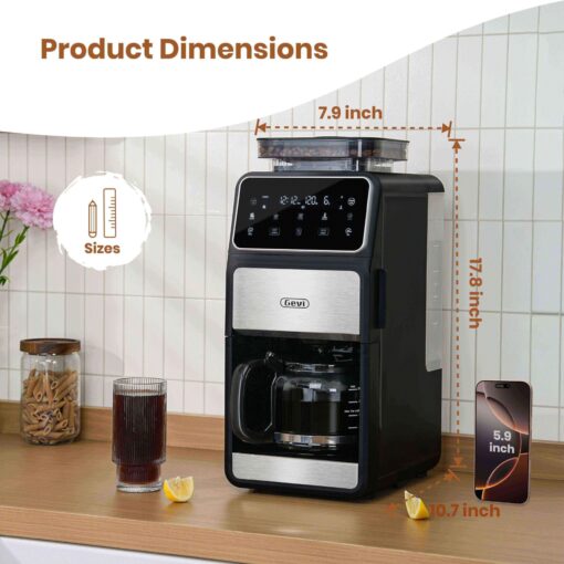 Gevi 10 Cup Drip Coffee Maker with Built-in Grinder, Grind ＆ Brew Burr Combo Coffee Machine with Touch Screen, Programmable, 4-Hour Warm Plate, Permanent Filter, Coffee Carafe - Image 4
