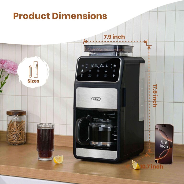 Gevi 10 Cup Drip Coffee Maker with Built-in Grinder, Grind ＆ Brew Burr Combo Coffee Machine with Touch Screen, Programmable, 4-Hour Warm Plate, Permanent Filter, Coffee Carafe - Image 4