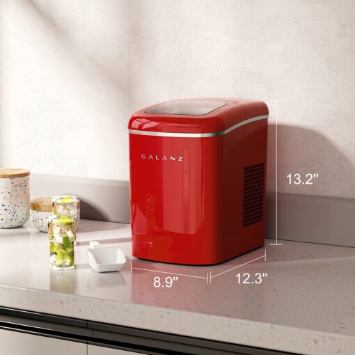 Galanz Portable Countertop Electric Ice Maker Machine, 26 lbs in 24 Hours, 9 Bullet Shaped Cubes Ready in 9 Minutes, 2 Ice Sizes, Perfect for Parties & Home Bar, 2.1 L, Retro Red - Image 5