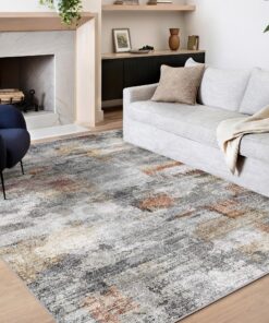 vivorug Washable Rug, Ultra Soft Area Rug 8x10, Non Slip Abstract Rug Foldable, Stain Resistant Rugs for Living Room Bedroom, Modern Fuzzy Rug (Gray/Rust, 8'x10')