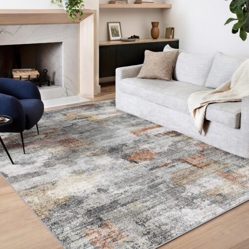vivorug Washable Rug, Ultra Soft Area Rug 8x10, Non Slip Abstract Rug Foldable, Stain Resistant Rugs for Living Room Bedroom, Modern Fuzzy Rug (Gray/Rust, 8'x10')