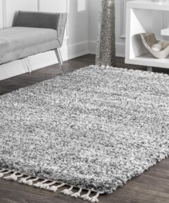 nuLOOM Brooke Shag Tasseled Area Rug - 9x12 Shag Area Rug Casual Grey/Ivory Rugs for Living Room Bedroom Dining Room Nursery