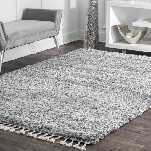 nuLOOM Brooke Shag Tasseled Area Rug - 9x12 Shag Area Rug Casual Grey/Ivory Rugs for Living Room Bedroom Dining Room Nursery