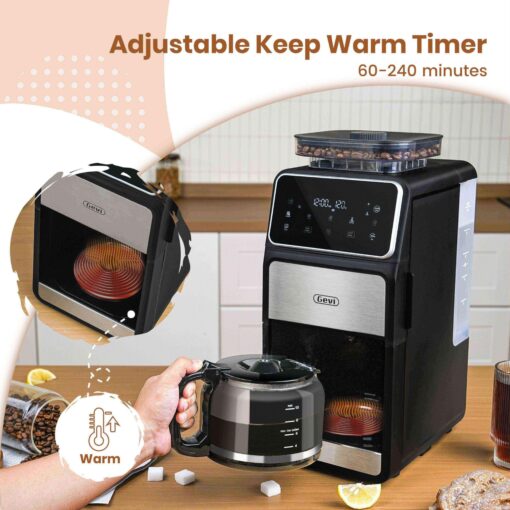 Gevi 10 Cup Drip Coffee Maker with Built-in Grinder, Grind ＆ Brew Burr Combo Coffee Machine with Touch Screen, Programmable, 4-Hour Warm Plate, Permanent Filter, Coffee Carafe - Image 6