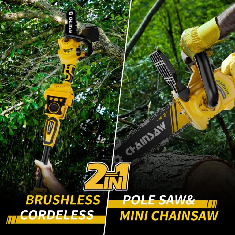 2-in-1 Cordless Pole Saw, 8 Inch Brushless Pole Chainsaws Compatibility with DEWALT 20V MAX Battery, 8 lb Lightweight, Auto Oiling, 14.8 FT MAX Extension Pole Saws for Tree Trimming - Image 5