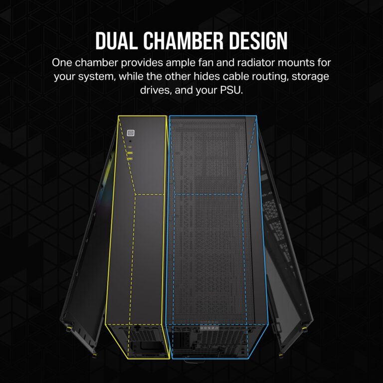 CORSAIR iCUE LINK 2500X RGB Small-Tower mATX Dual Chamber PC Case – Panoramic Tempered Glass – Reverse Connection Motherboard Compatible – 2x CORSAIR RX120 RGB Fans Included – Black - Image 7