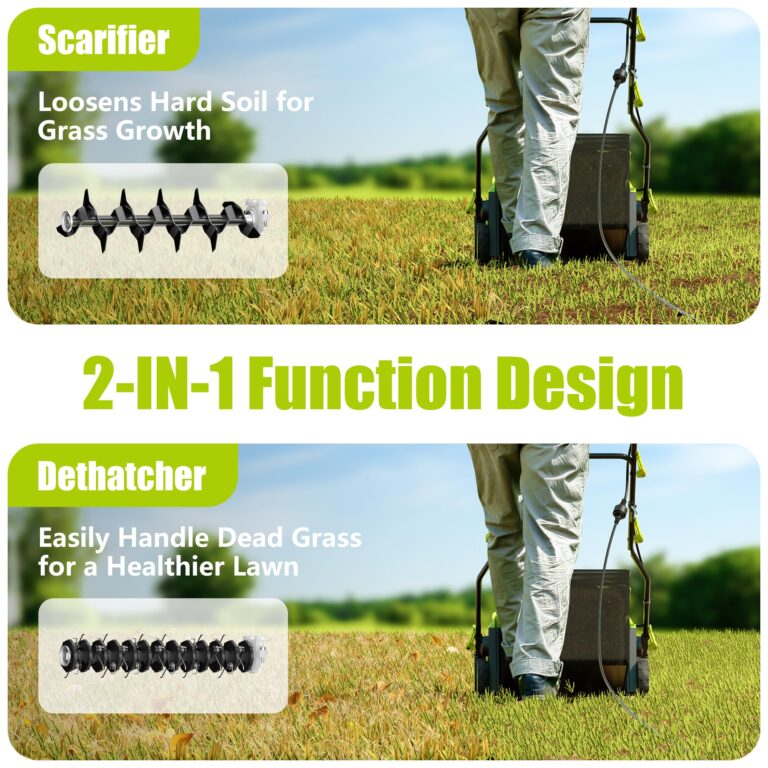 16-Inch Electric Dethatcher and Scarifier, YERYORK 2-in-1 Lawn Dethatcher with Powerful 15 AMP Motor 14.5Gal Collection Bag 5-Position Depth Foldable Handle for Lawns & Garden (Green) - Image 5