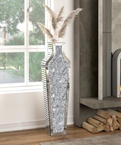 SHYFOY 43" Extra Large Floor Vase Oversized Crushed Diamond Mirrored Vase Silver Big Crystal Vases for Home Decor Living Room Floor