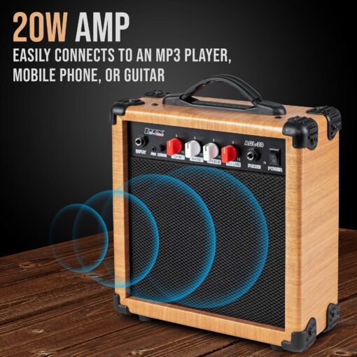 LyxPro Electric Guitar 39" inch Full Beginner Starter kit Full Size with 20w Amp, Package Includes All Accessories, Digital Tuner, Strings, Picks, Tremolo Bar, Shoulder Strap, and Case Bag - Natural - Image 4