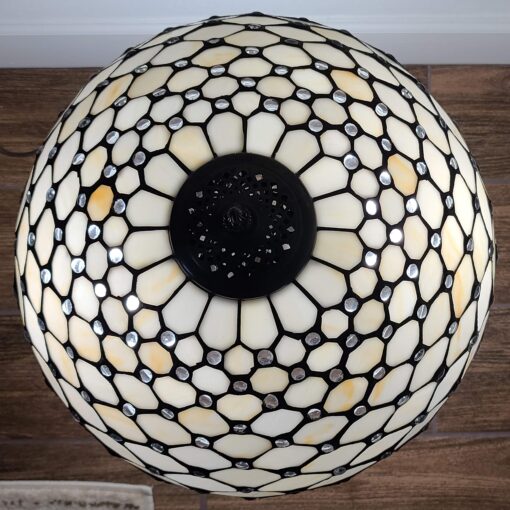 Tiffany Style Table Lamp Banker Jeweled 26" Tall Stained Glass White Yellow Stains Antique Vintage Light Decor Nightstand Living Room Bedroom Handmade Gift AM1041TL16B Amora Lighting - Image 3