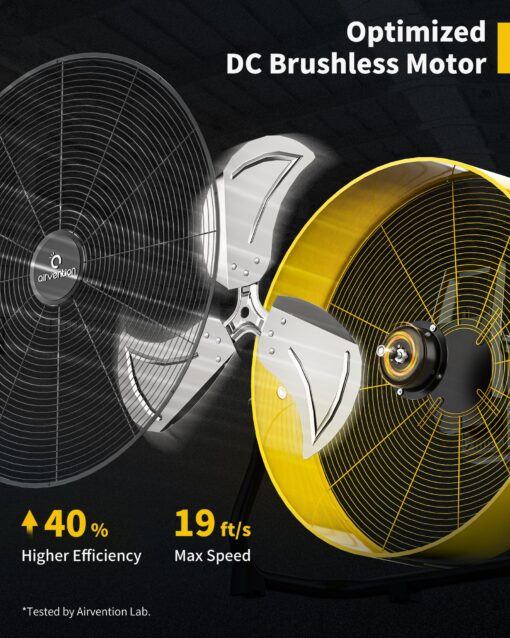 Airvention 15600mAh Rechargeable Battery Operated Floor Fan, 16 inch Yellow Industrial High Velocity Drum Fan, Shop Fan for Camping Gym Garage Outdoor Indoor, AI-F601Y - Image 7