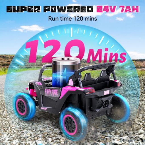 Evmore 4WD Kids Ride on Car, 24V Electric Off-Road UTV Truck, 20" Spacious 2 Seat, 7Ah Large Battery Electric Car with Remote Control, Safety Belt, Horn, Music, and Lights for Kids Aged 3-8 Years Pink - Image 6